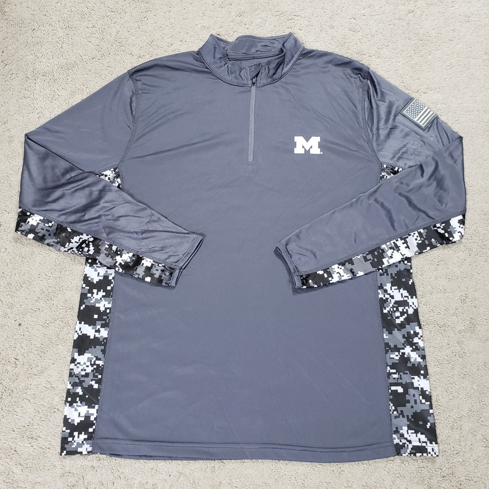 Michigan Wolverines OHT 1/4 Zip Pullover Men XL Gray Digital Camo Military